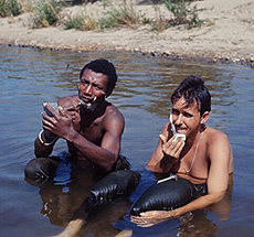 shaving in river